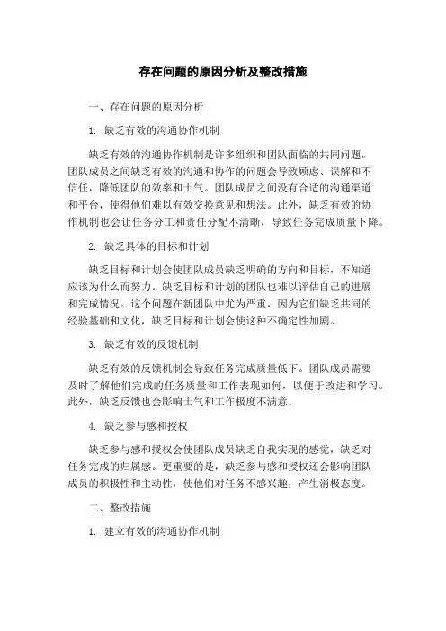 存在问题的原因分析及整改措施
