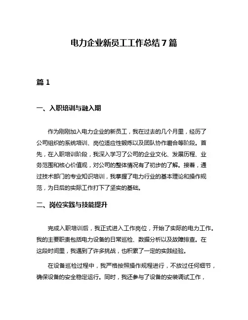 电力企业新员工工作总结7篇