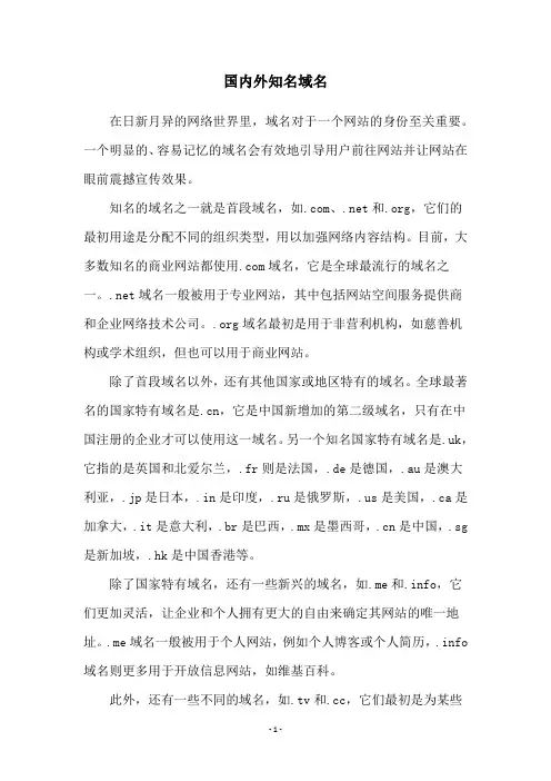 国内外知名域名