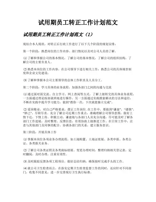 试用期员工转正工作计划范文