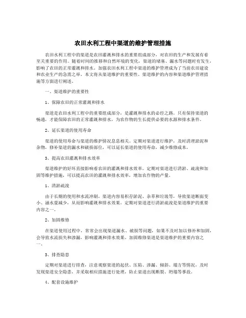 农田水利工程中渠道的维护管理措施