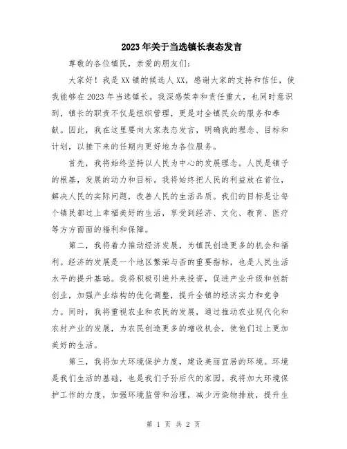 2023年关于当选镇长表态发言