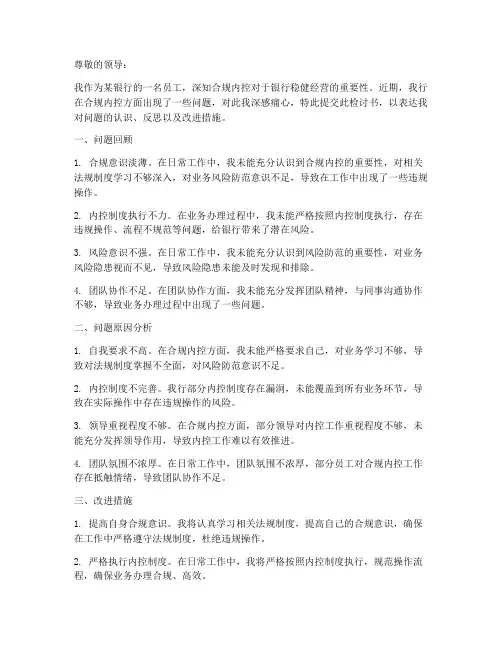 银行合规内控检讨书范文