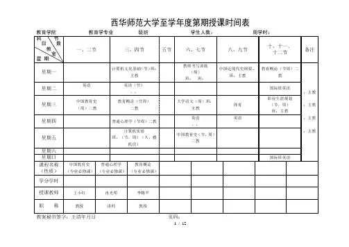 西华师范大学至2018学年度第2期授课时间表