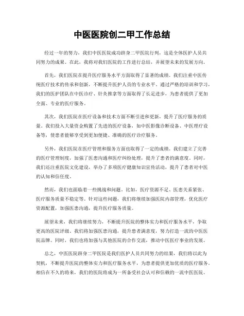 中医医院创二甲工作总结