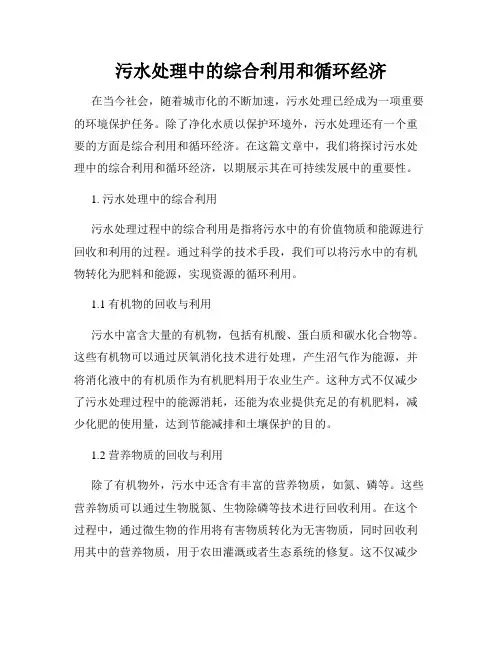 污水处理中的综合利用和循环经济