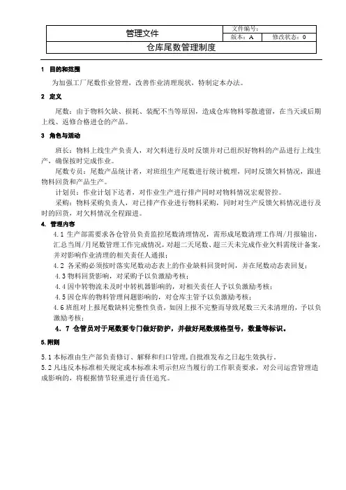 仓库尾数管理制度