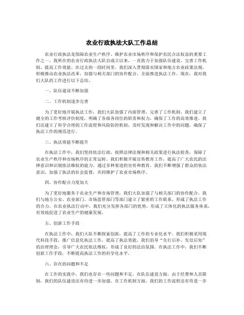 农业行政执法大队工作总结