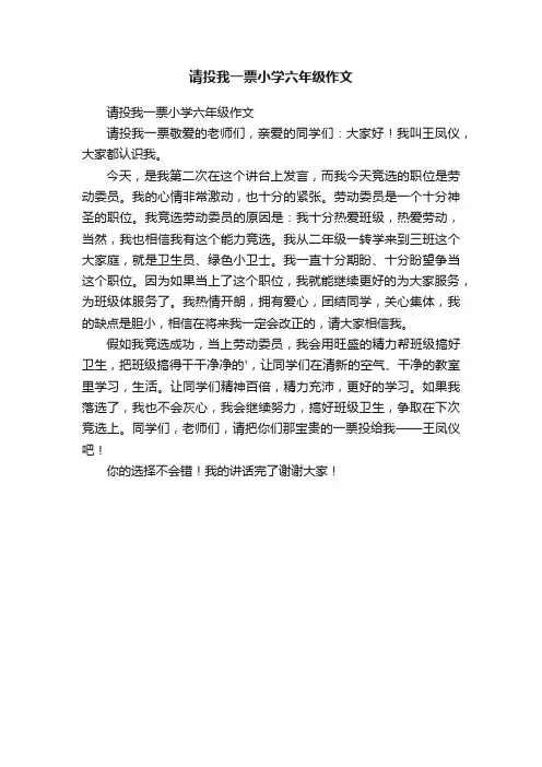 请投我一票小学六年级作文