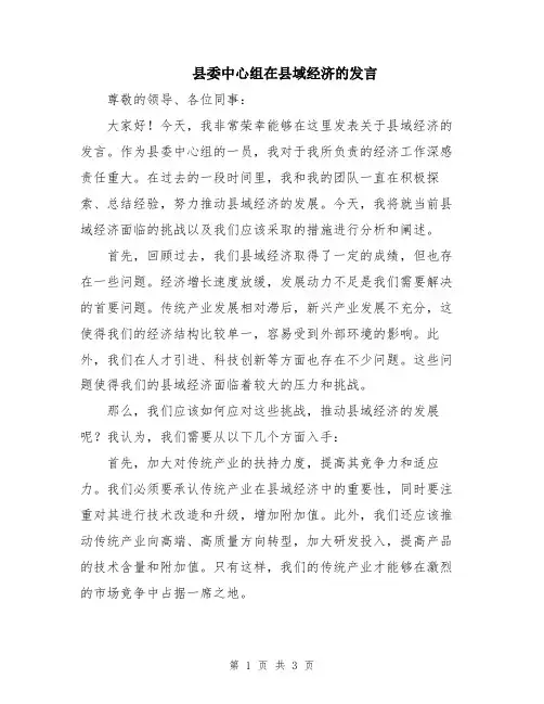 县委中心组在县域经济的发言