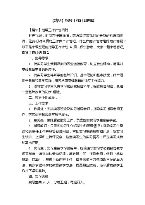 【精华】指导工作计划四篇