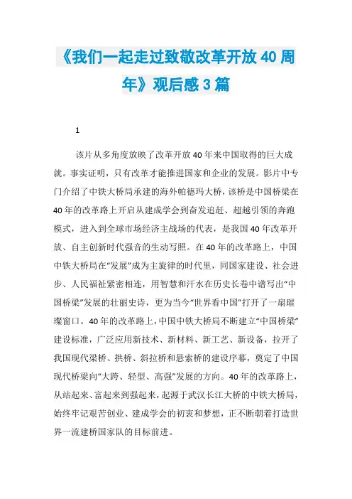 《我们一起走过致敬改革开放40周年》观后感3篇