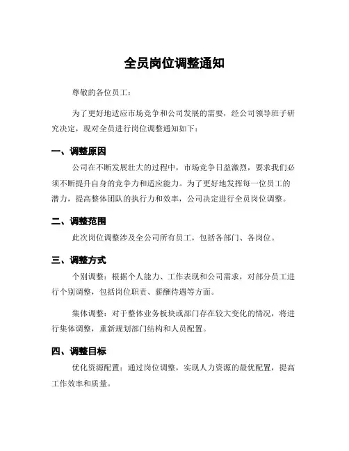 全员岗位调整通知