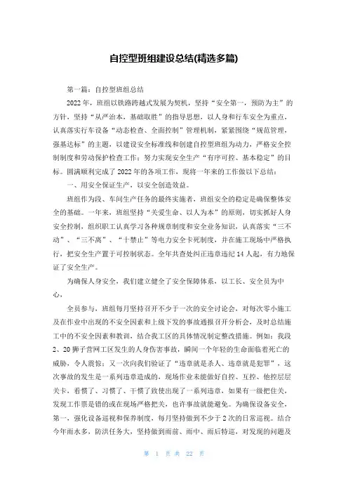 自控型班组建设总结(精选多篇)