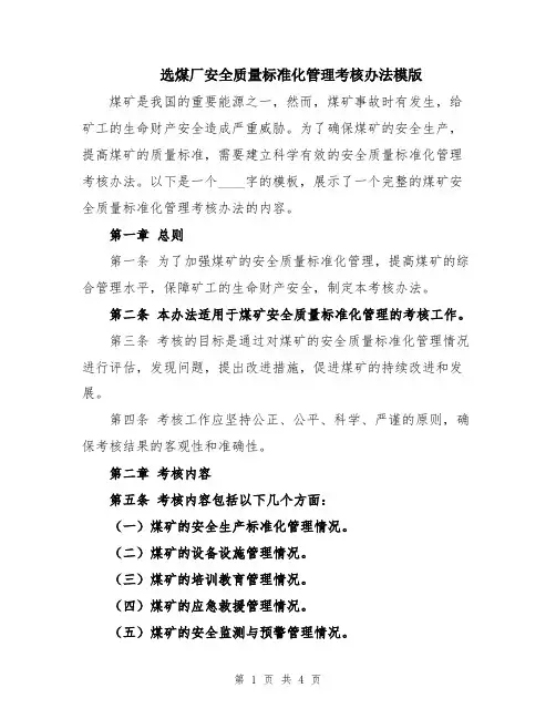 选煤厂安全质量标准化管理考核办法模版