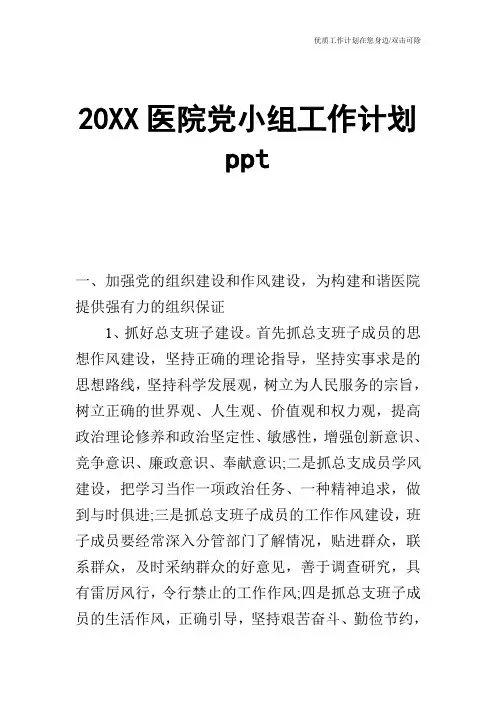 【工作计划】20XX医院党小组工作计划ppt