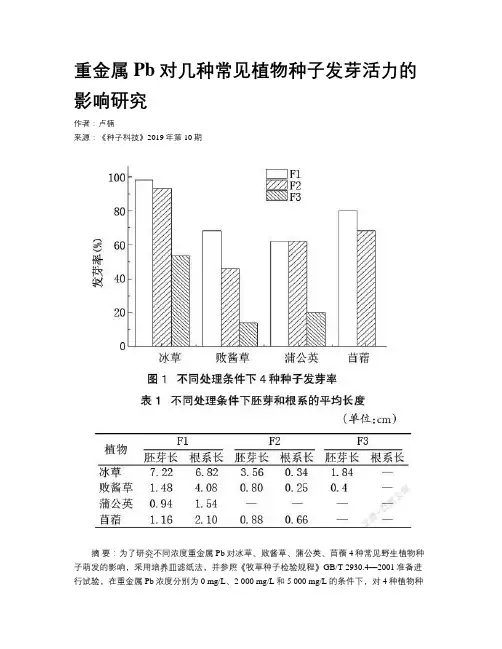 重金属Pb对几种常见植物种子发芽活力的影响研究
