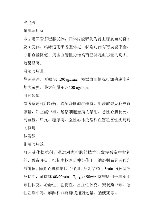 ICU常用药物说明