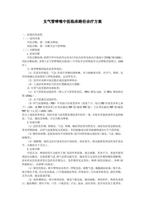 支气管哮喘中医临床路径诊疗方案