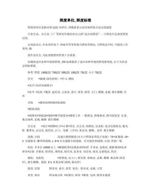 照度单位,照度标准