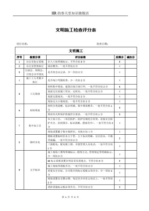 文明施工检查评分表