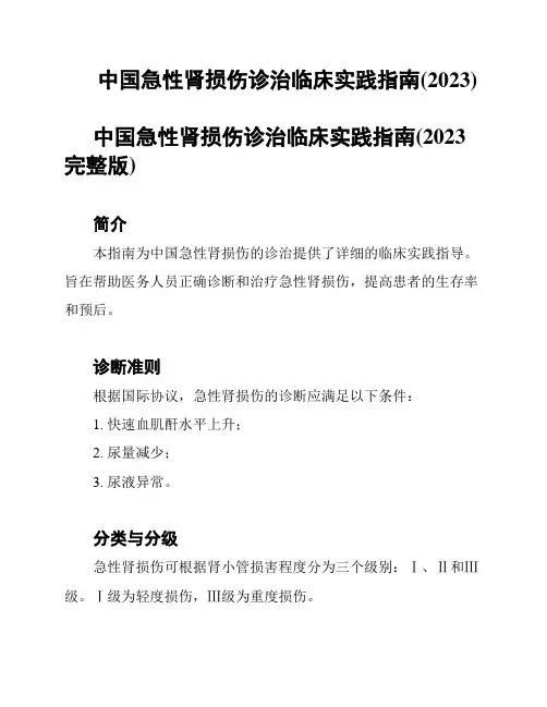 中国急性肾损伤诊治临床实践指南(2023)