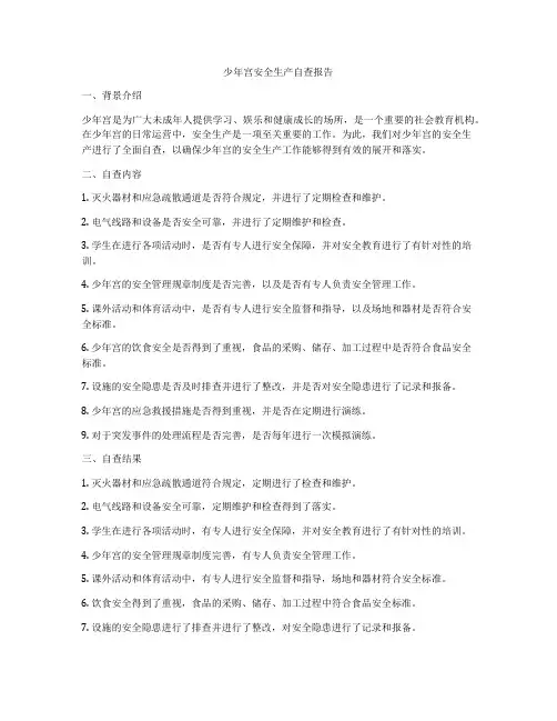 少年宫安全生产自查报告