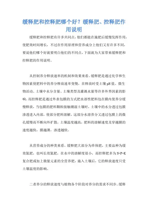 缓释肥和控释肥哪个好？缓释肥、控释肥作用说明