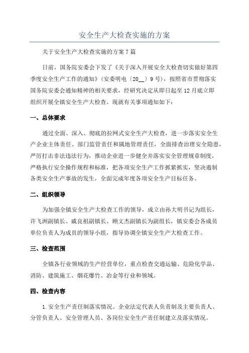 安全生产大检查实施的方案