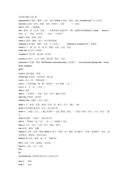 (完整版)雅思阅读熟词僻义词汇表