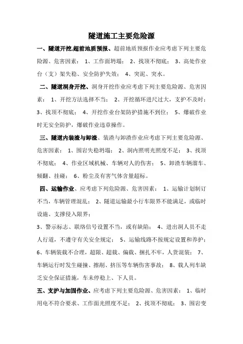 隧道施工主要危险源辨识和预防措施
