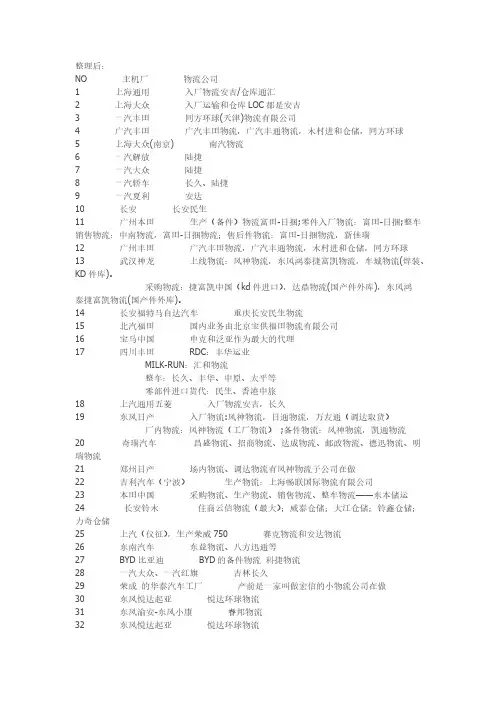 国内汽车消费物流3PL