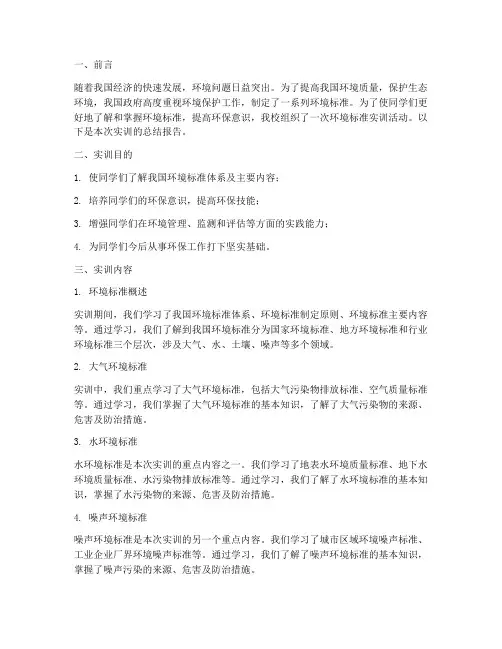 环境标准实训总结报告范文