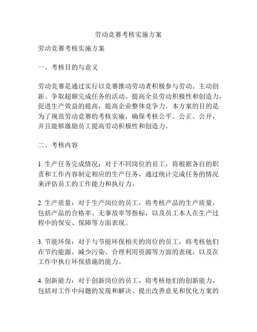 劳动竞赛考核实施方案