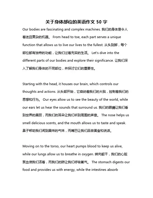 关于身体部位的英语作文50字