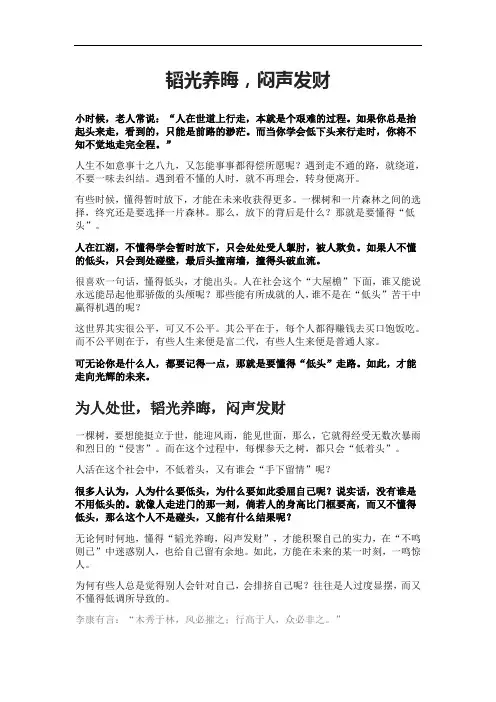 韬光养晦,闷声发财