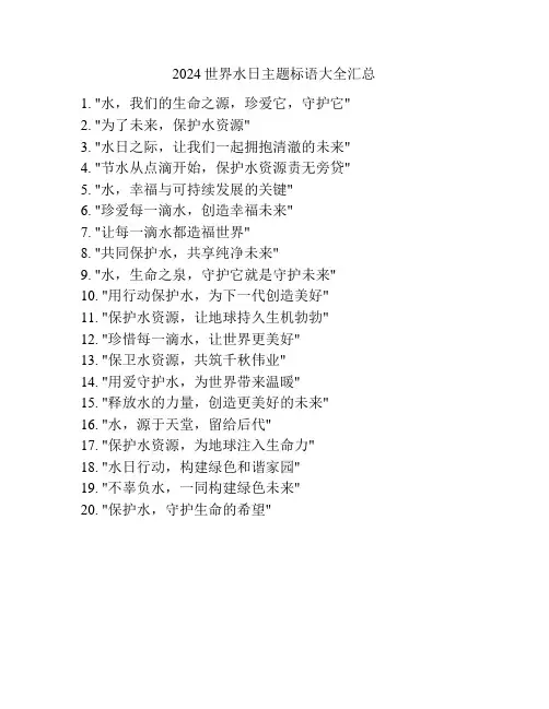 2024世界水日主题标语大全汇总