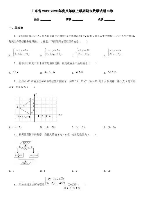 山东省2019-2020年度八年级上学期期末数学试题C卷