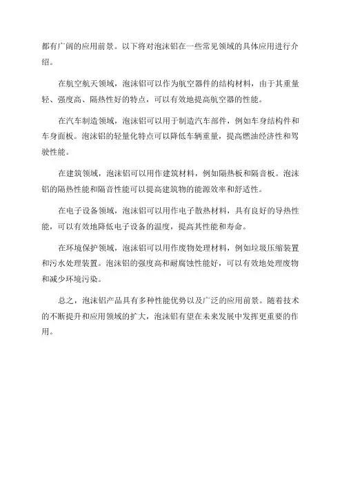 泡沫铝产品的性能优势及其在各领域的应用前景分析