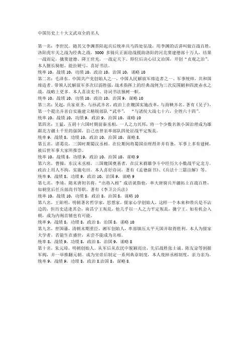 中国历史上十大文武双全的名人