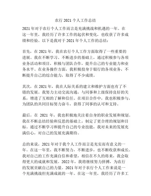 农行2021个人工作总结