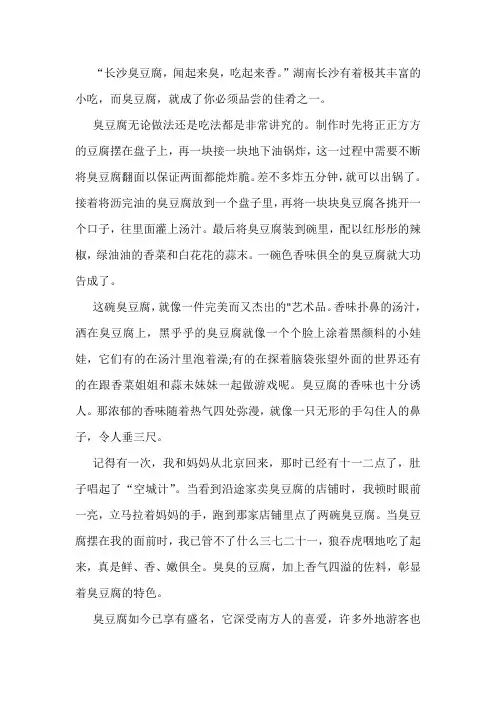 长沙的臭豆腐作文600字
