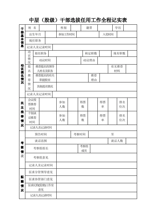 中层(股级)干部选拔任用工作全程记实表