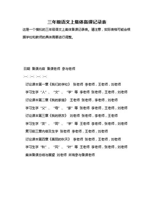 三年级语文上集体备课记录表