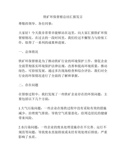 铁矿环保督察总结汇报发言