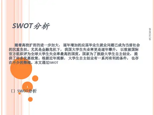 大学生自主创业利弊的SWOT分析PPT教学课件