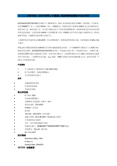 AD7656 250 kSPS、6通道、同步采样双极性16位ADC