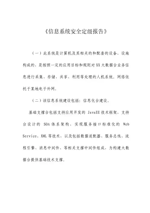 大数据平台信息系统安全等级保护定级报告(审核)(个人学习参考模板)