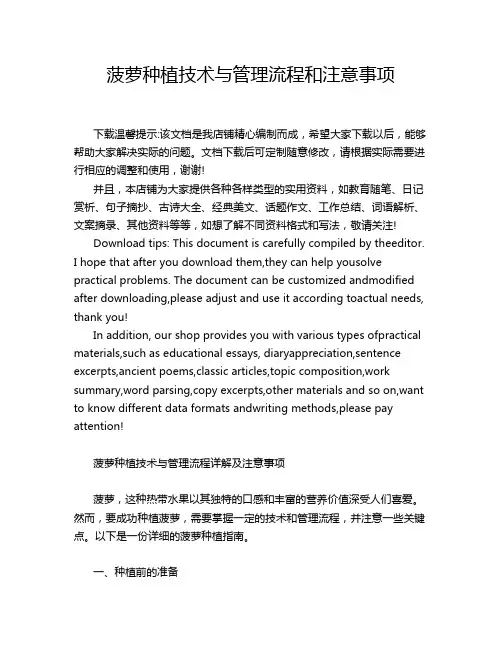 菠萝种植技术与管理流程和注意事项