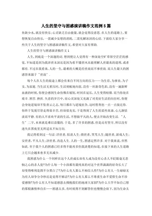 人生的坚守与困惑演讲稿作文范例5篇